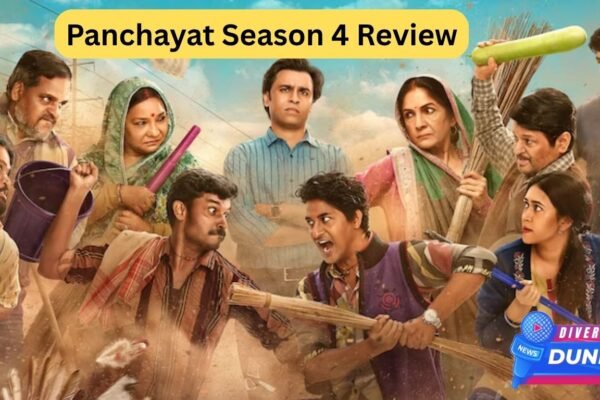 Panchayat Season 4 cast standing in front of Gram Panchayat office in Phulera village